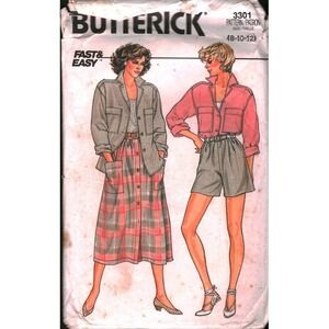 Vintage Butterick 3301 Sewing Pattern Misses Shirt Skirt Shorts Size 8-10-12 CUT